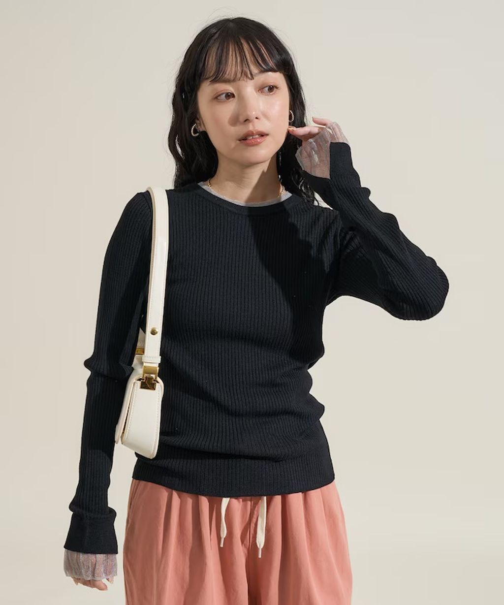 FREAKS STORE 假兩件薄紗內搭拼接羅紋薄針織上衣_14