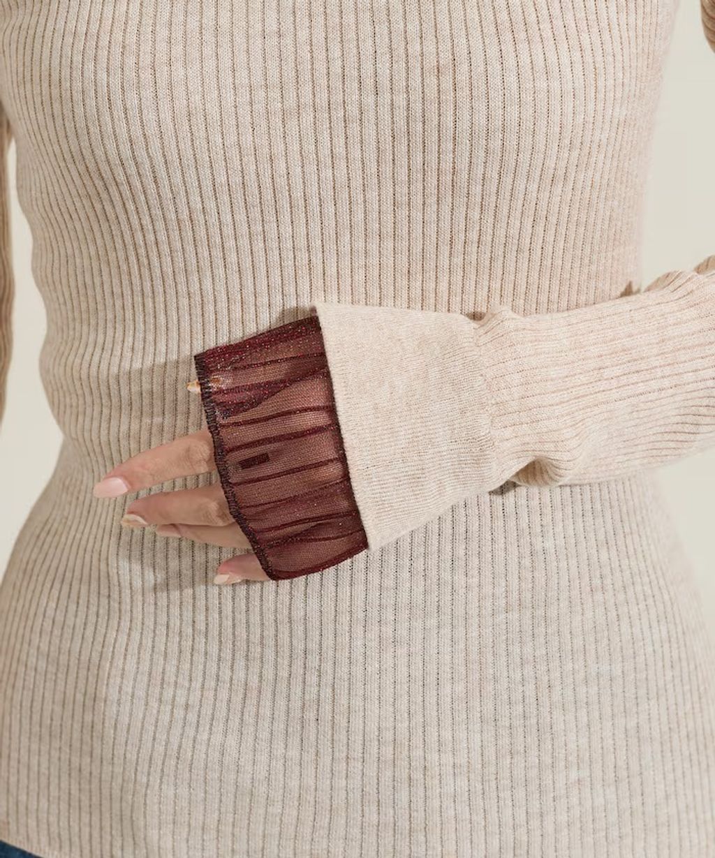 FREAKS STORE 假兩件薄紗內搭拼接羅紋薄針織上衣_62