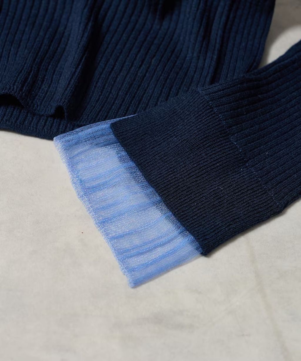 FREAKS STORE 假兩件薄紗內搭拼接羅紋薄針織上衣_53