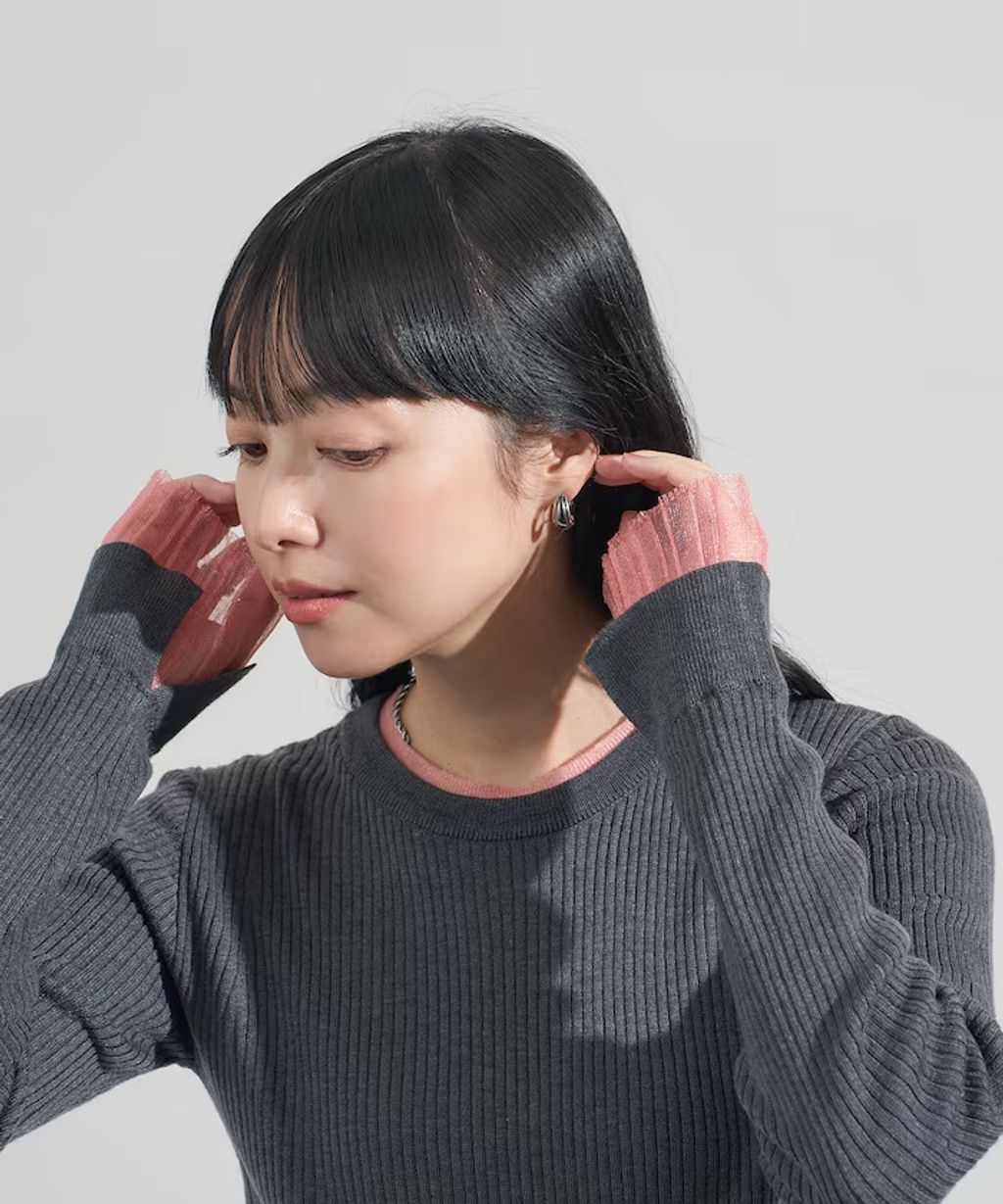 FREAKS STORE 假兩件薄紗內搭拼接羅紋薄針織上衣_50