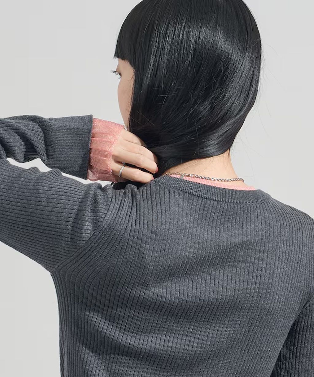 FREAKS STORE 假兩件薄紗內搭拼接羅紋薄針織上衣_51