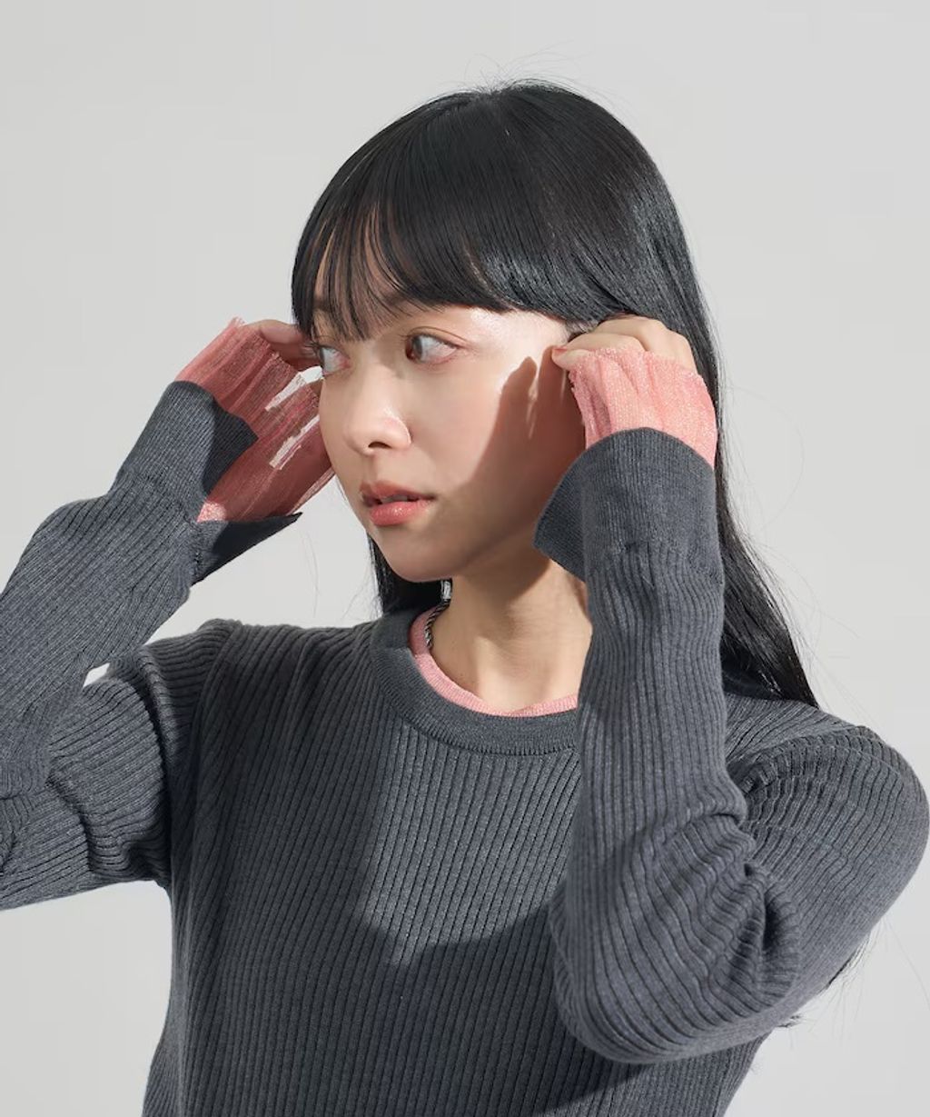 FREAKS STORE 假兩件薄紗內搭拼接羅紋薄針織上衣_49