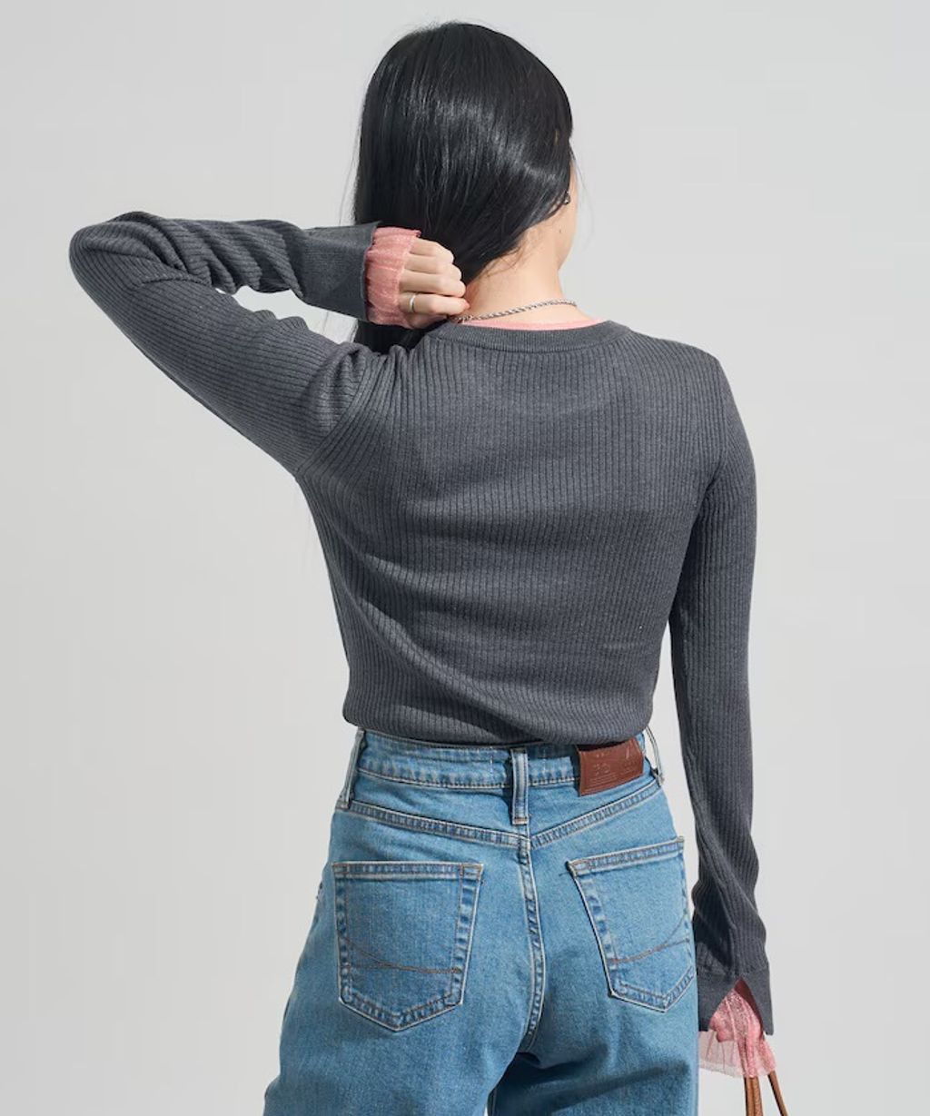 FREAKS STORE 假兩件薄紗內搭拼接羅紋薄針織上衣_47