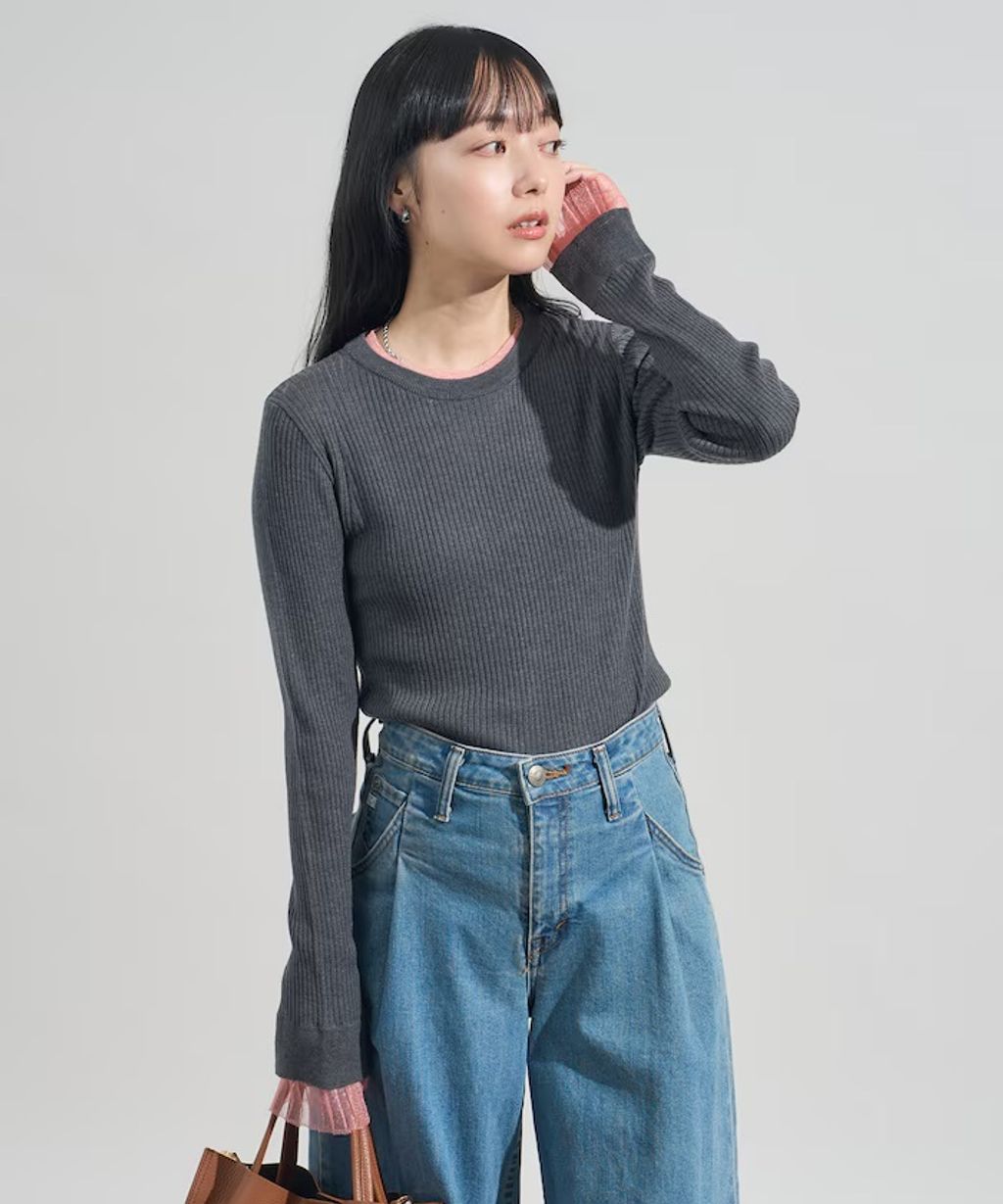 FREAKS STORE 假兩件薄紗內搭拼接羅紋薄針織上衣_45