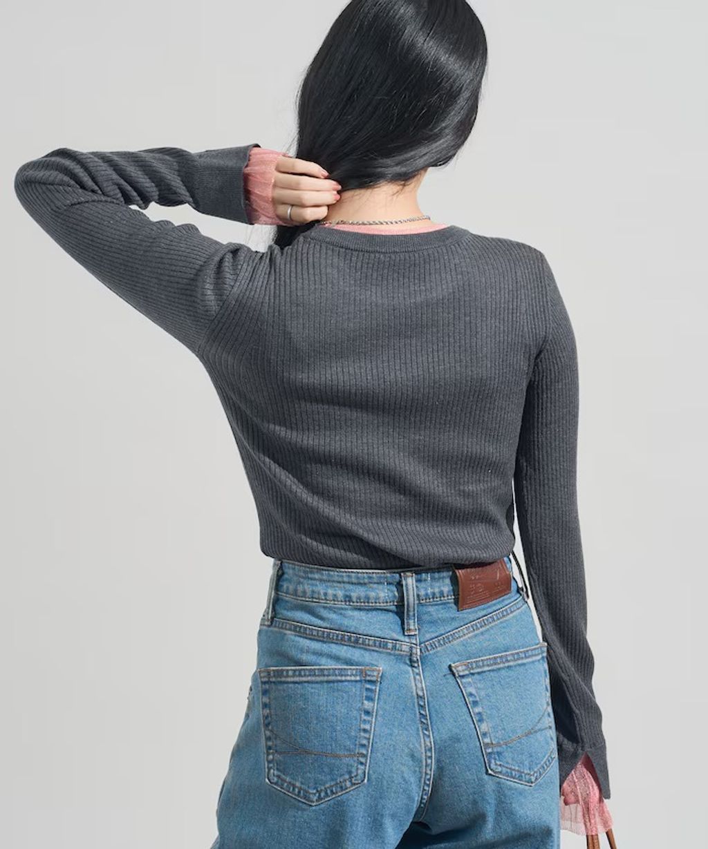 FREAKS STORE 假兩件薄紗內搭拼接羅紋薄針織上衣_46