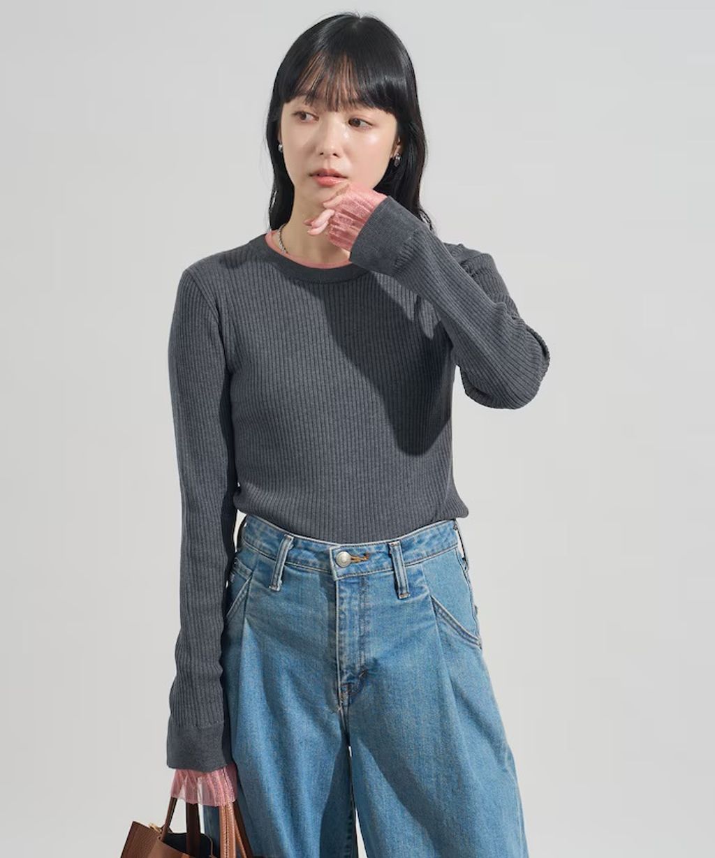 FREAKS STORE 假兩件薄紗內搭拼接羅紋薄針織上衣_43
