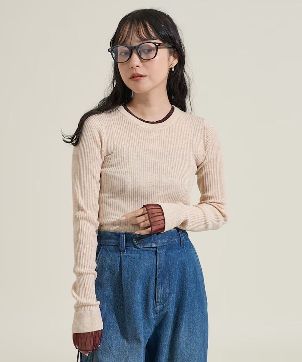 FREAKS STORE 假兩件薄紗內搭拼接羅紋薄針織上衣_33