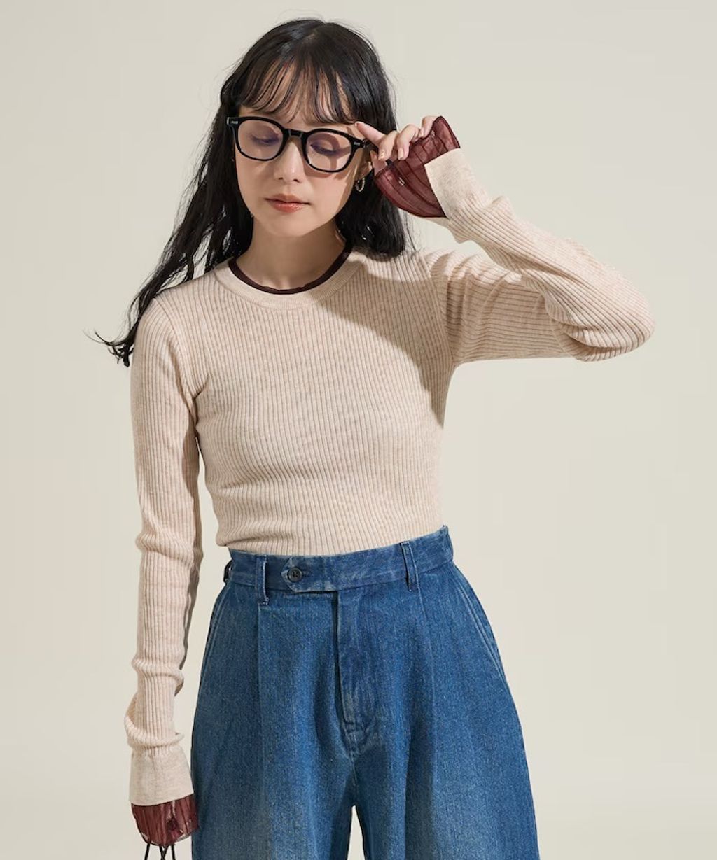 FREAKS STORE 假兩件薄紗內搭拼接羅紋薄針織上衣_32