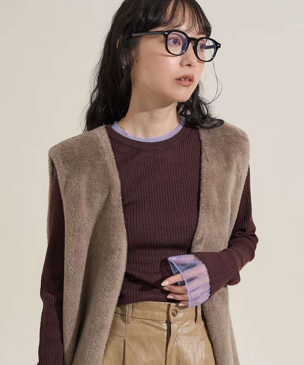 FREAKS STORE 假兩件薄紗內搭拼接羅紋薄針織上衣_26