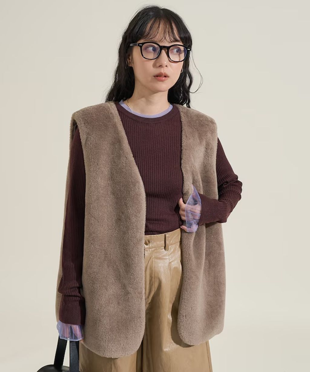 FREAKS STORE 假兩件薄紗內搭拼接羅紋薄針織上衣_24