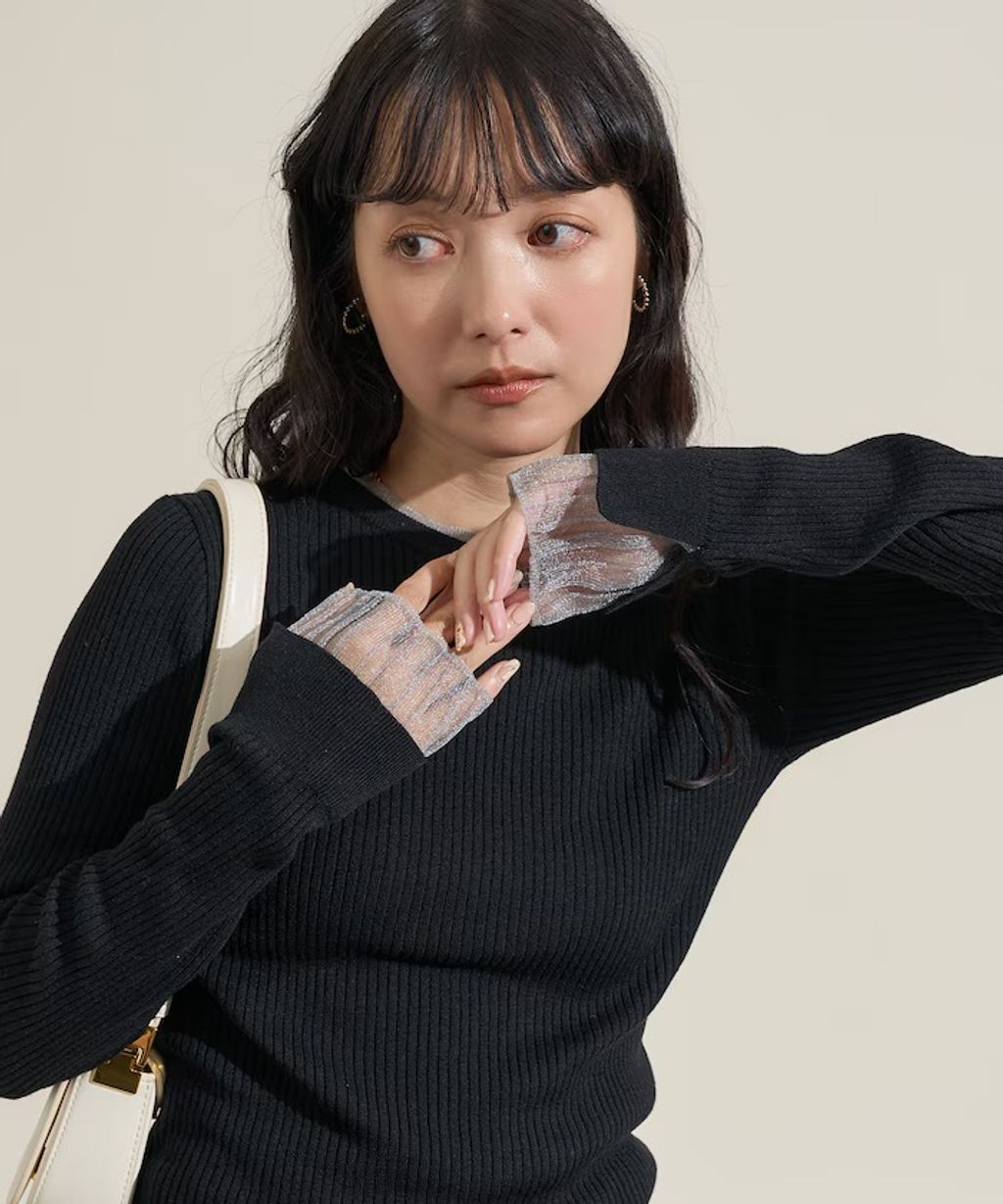 FREAKS STORE 假兩件薄紗內搭拼接羅紋薄針織上衣_17