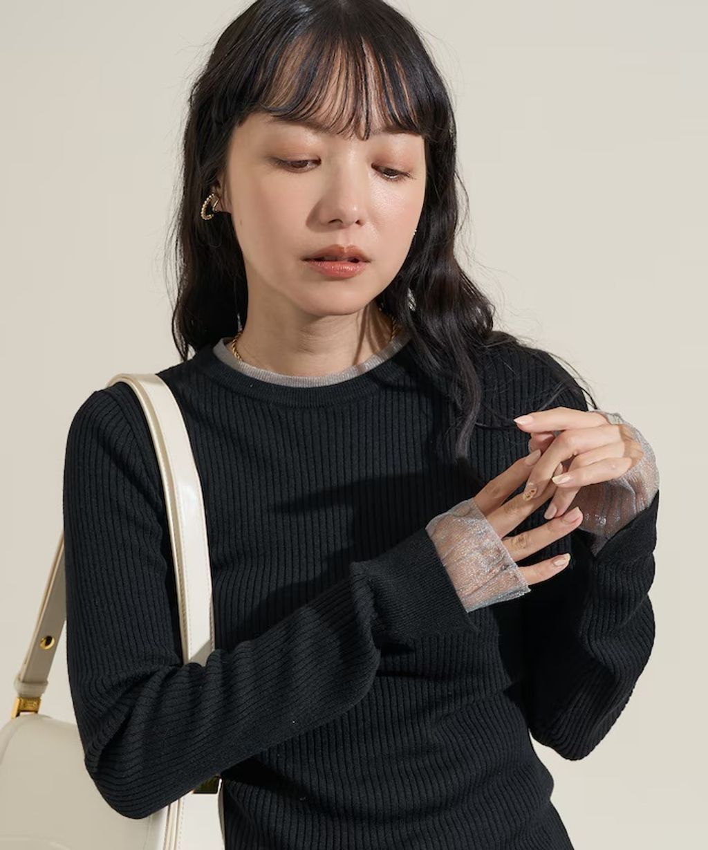 FREAKS STORE 假兩件薄紗內搭拼接羅紋薄針織上衣_18