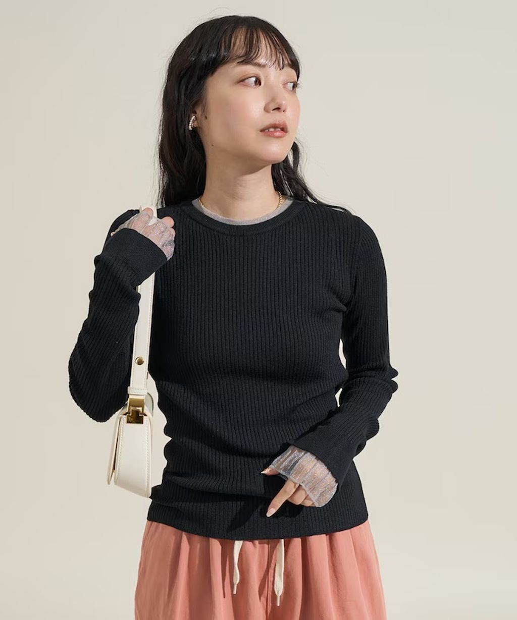 FREAKS STORE 假兩件薄紗內搭拼接羅紋薄針織上衣_15