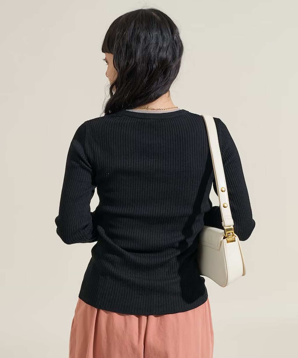 FREAKS STORE 假兩件薄紗內搭拼接羅紋薄針織上衣_16