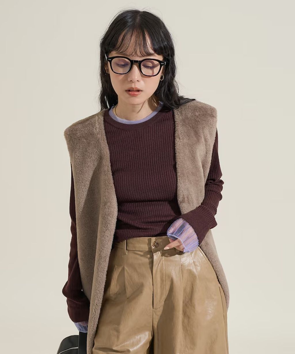 FREAKS STORE 假兩件薄紗內搭拼接羅紋薄針織上衣_25