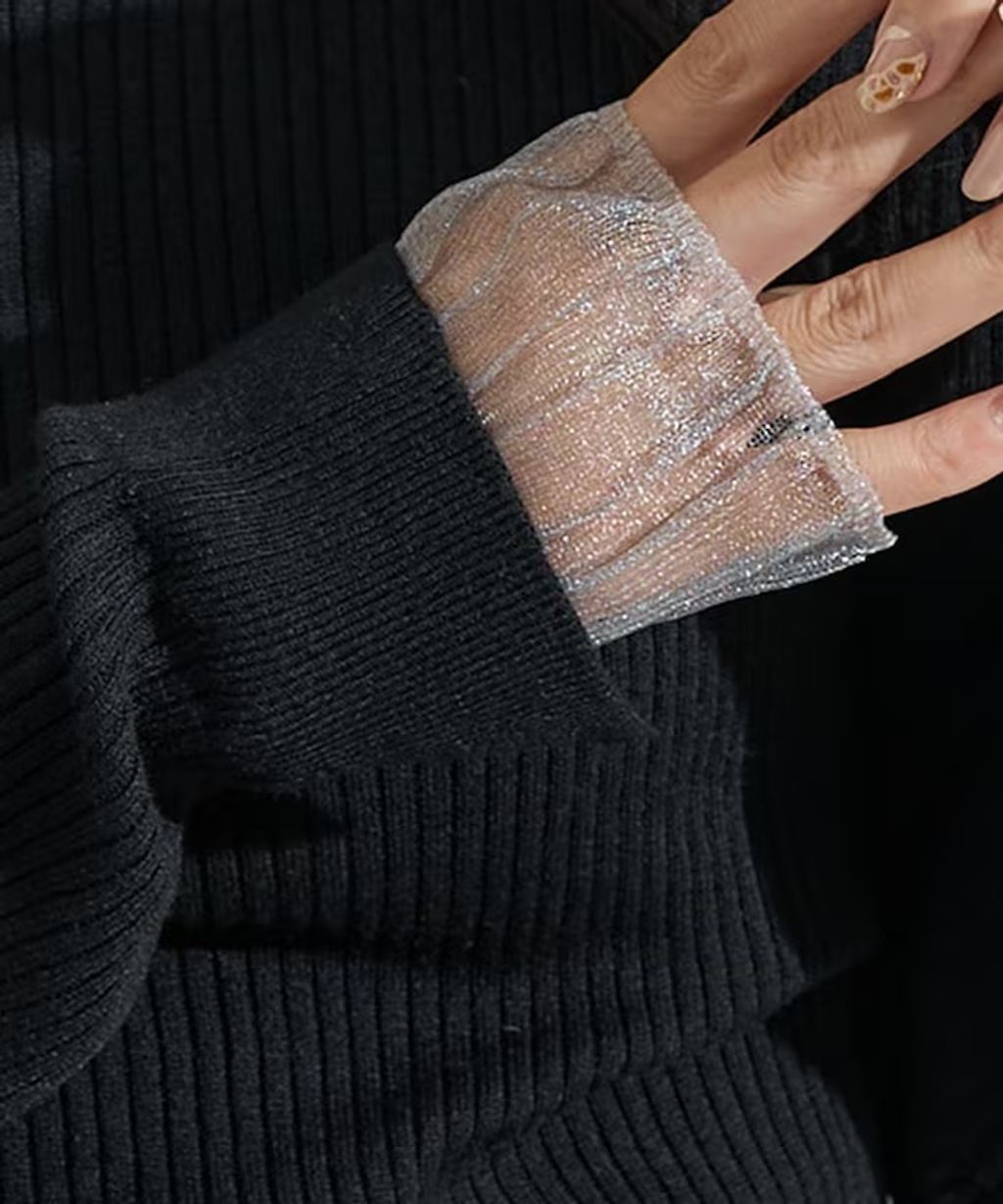 FREAKS STORE 假兩件薄紗內搭拼接羅紋薄針織上衣_19