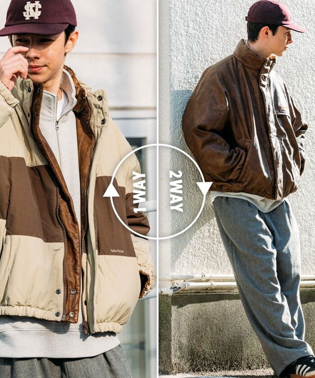 NAUTICA 類皮革×尼龍雙面兩穿鋪棉外套_3