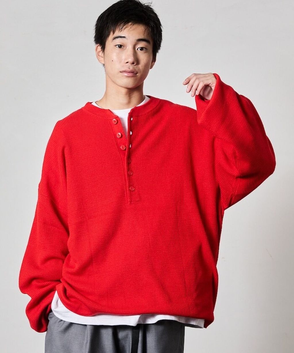 FREAKS STORE 寬版深亨利領落肩混紡針織上衣_4