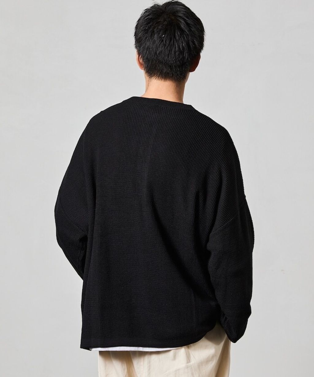 FREAKS STORE 寬版深亨利領落肩混紡針織上衣_49