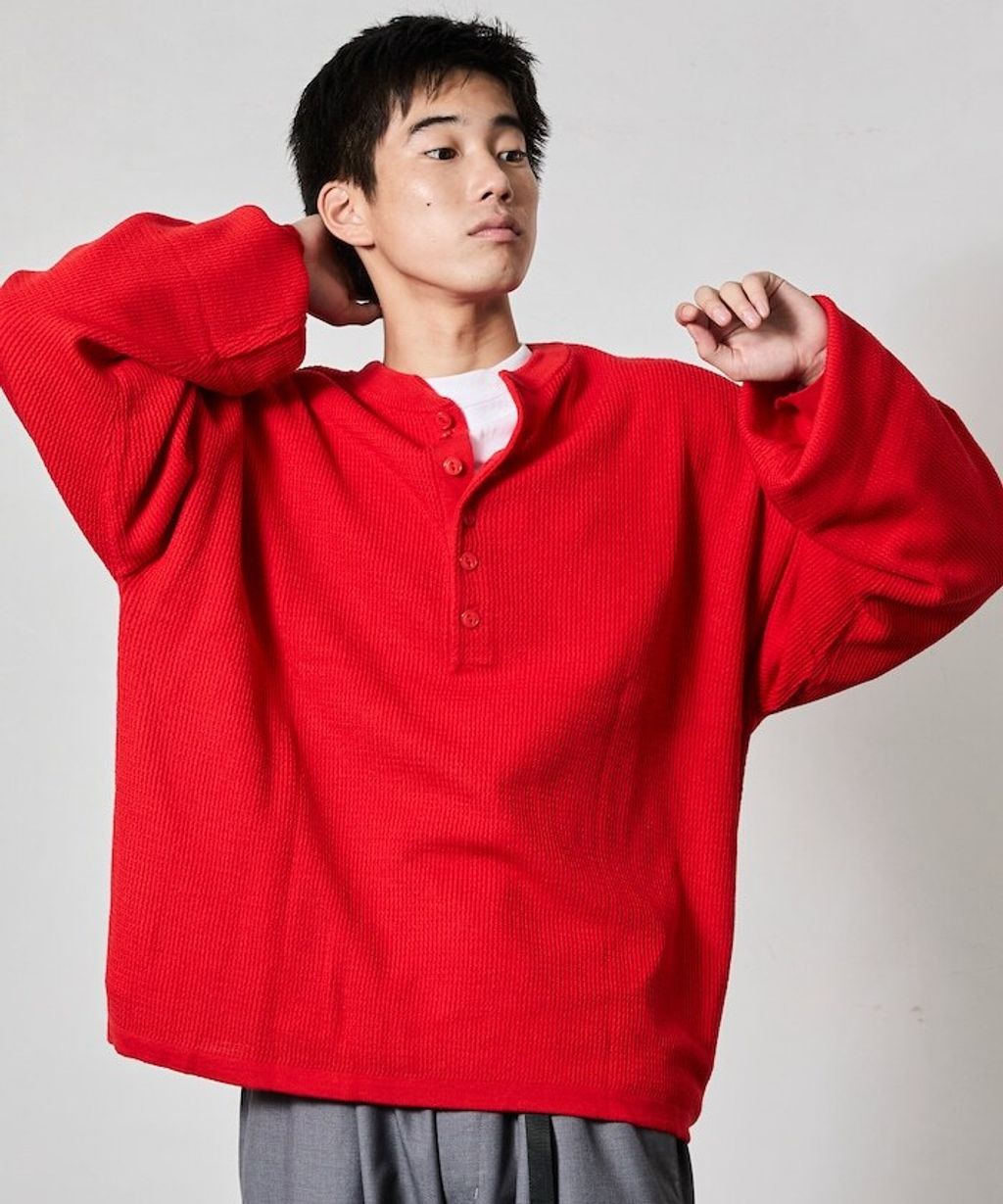 FREAKS STORE 寬版深亨利領落肩混紡針織上衣_38