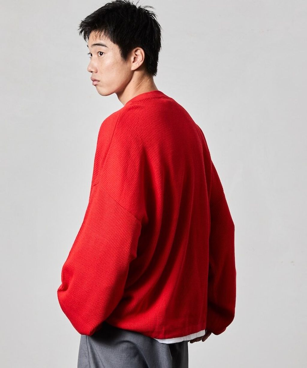 FREAKS STORE 寬版深亨利領落肩混紡針織上衣_34