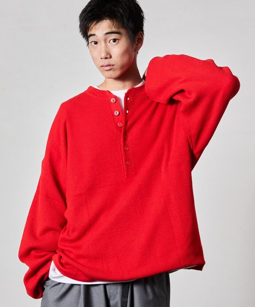 FREAKS STORE 寬版深亨利領落肩混紡針織上衣_30