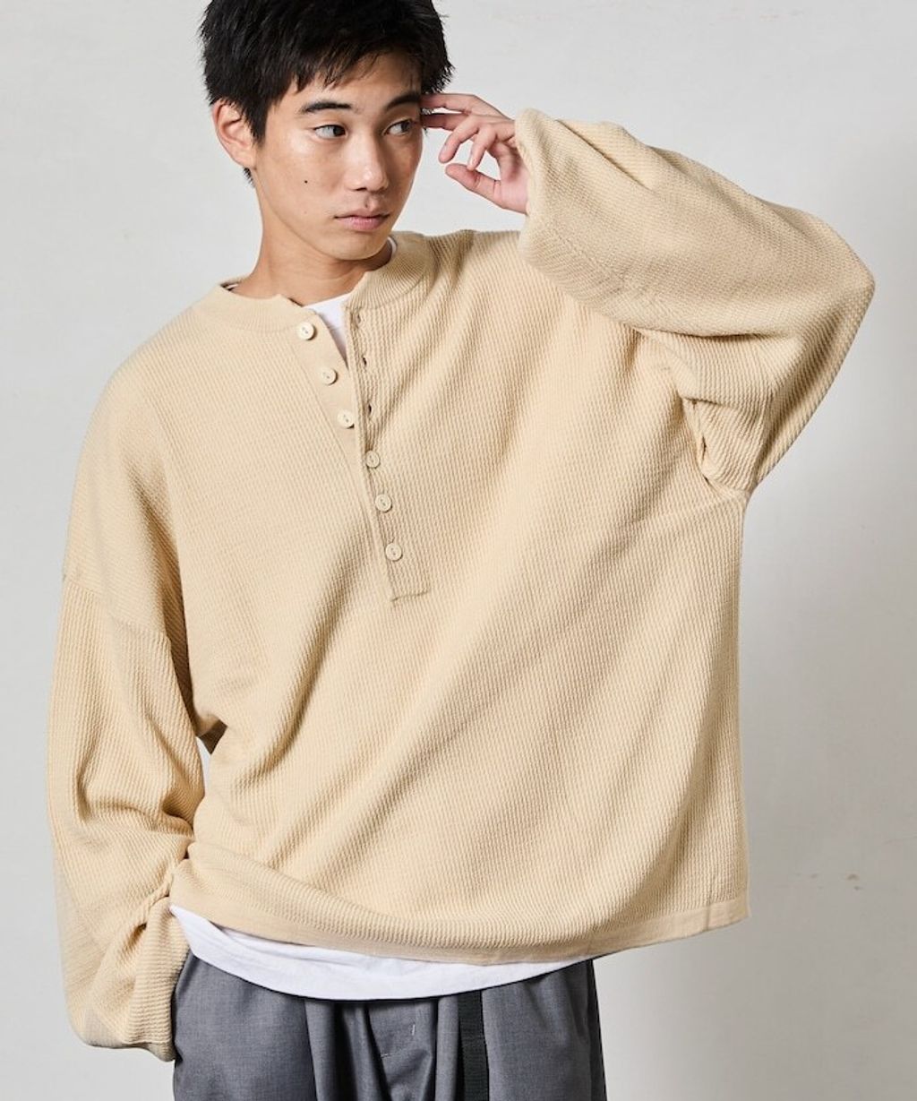 FREAKS STORE 寬版深亨利領落肩混紡針織上衣_22