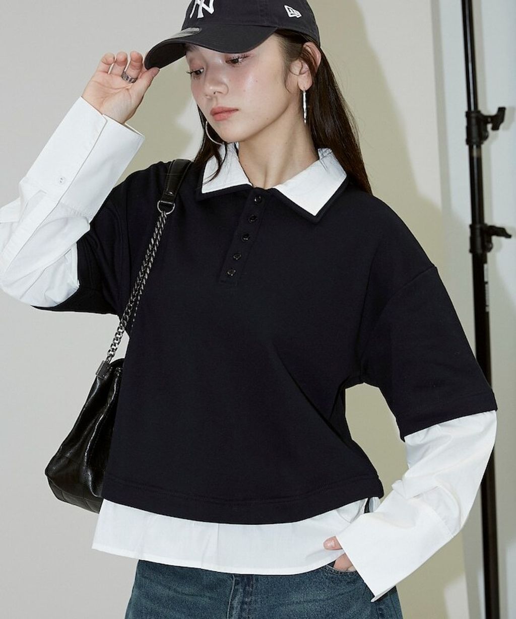 FREAKS STORE 假兩件寬鬆版型襯衫領POLO衫_3