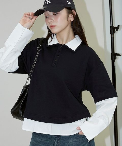 FREAKS STORE 假兩件寬鬆版型襯衫領POLO衫_3