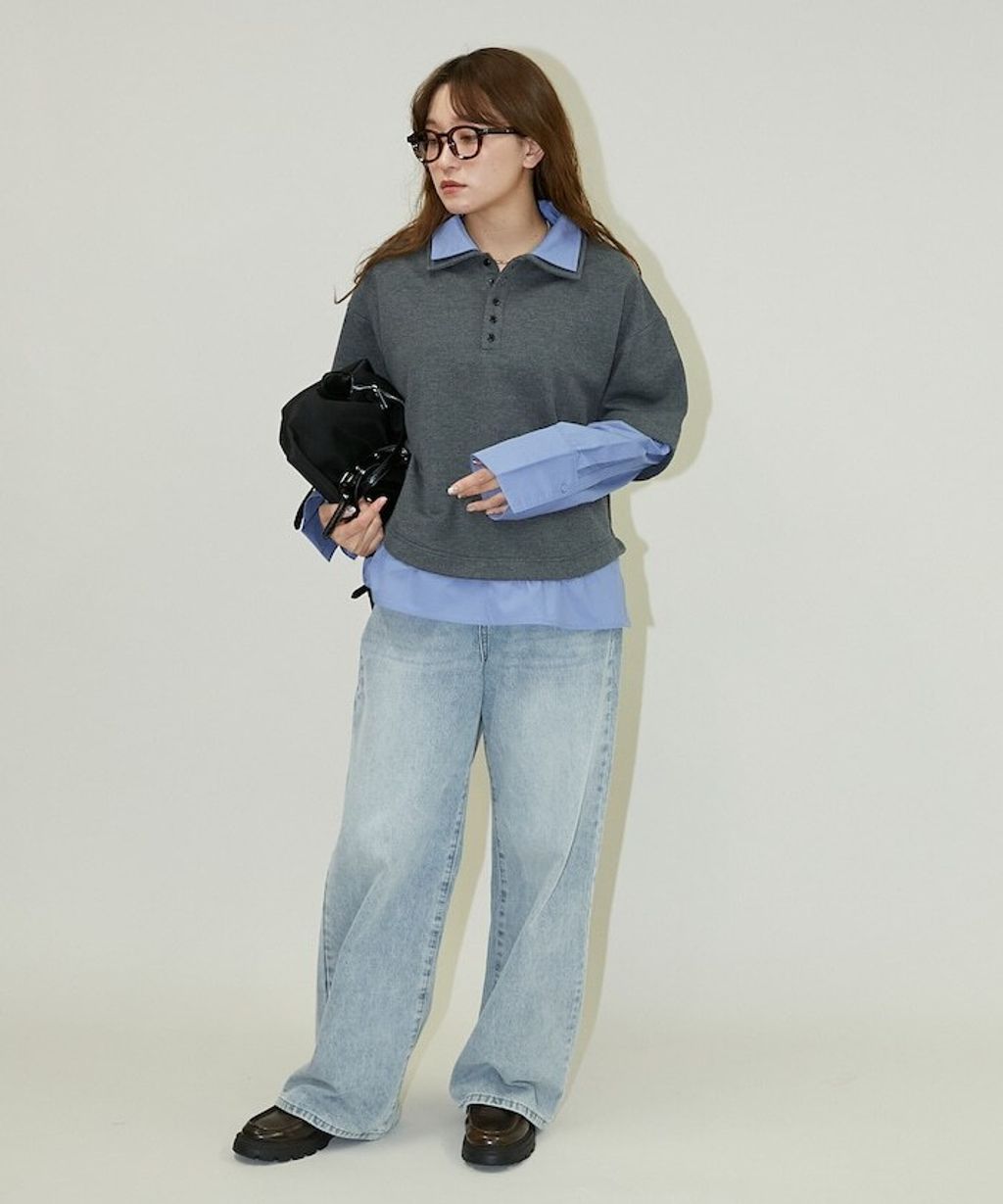 FREAKS STORE 假兩件寬鬆版型襯衫領POLO衫_48