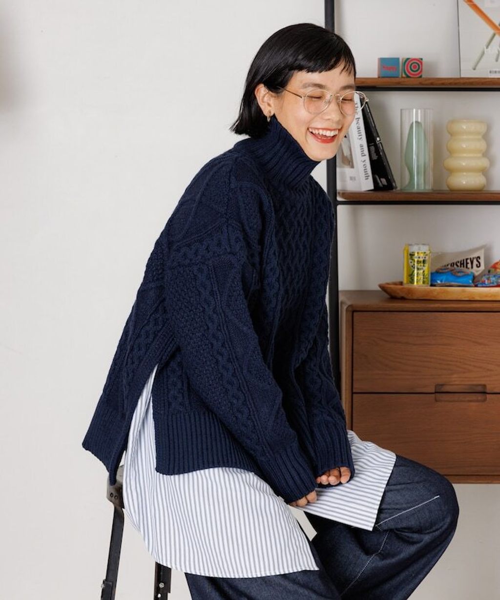 FREAKS STORE 立體混色麻花編織高領毛衣_5