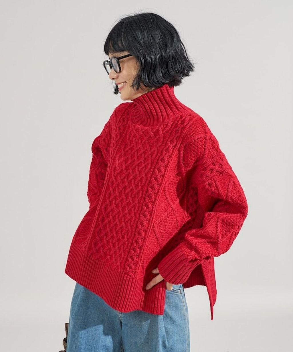 FREAKS STORE 立體混色麻花編織高領毛衣_4