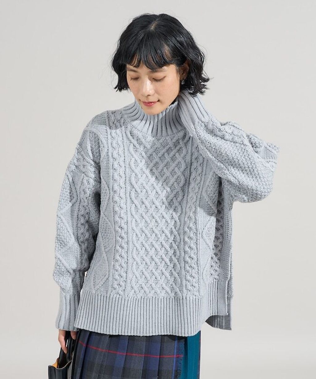 FREAKS STORE 立體混色麻花編織高領毛衣_2