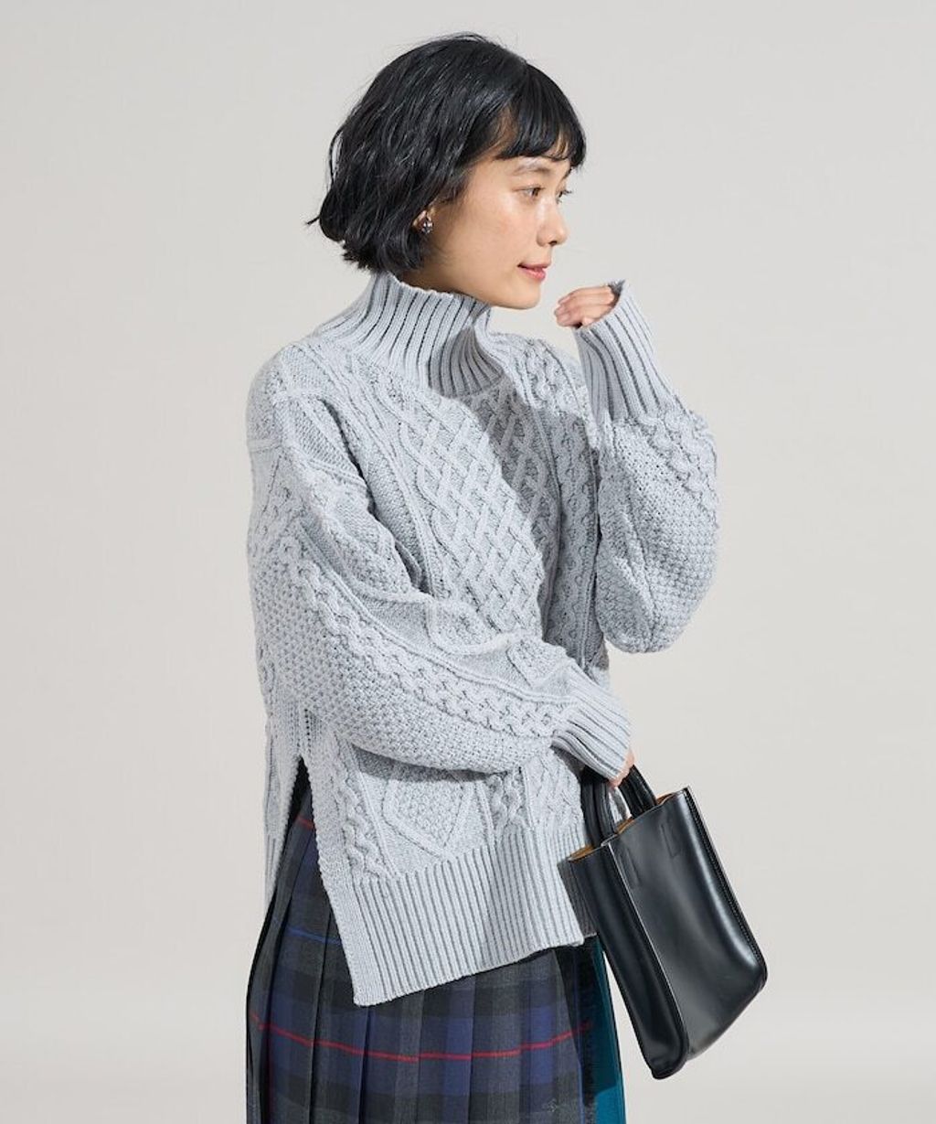 FREAKS STORE 立體混色麻花編織高領毛衣_11