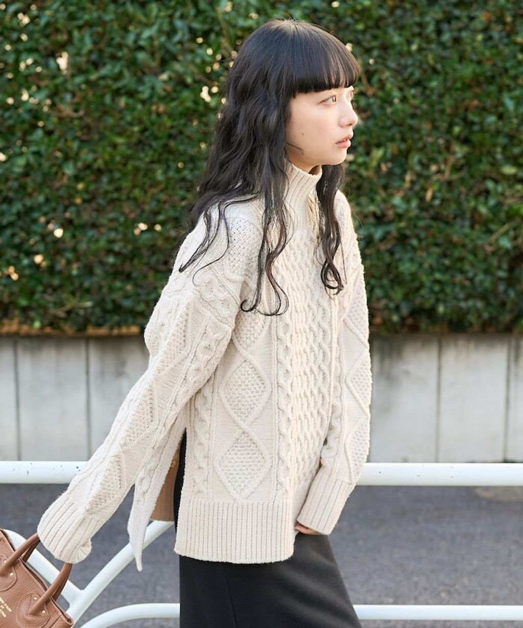 FREAKS STORE 立體混色麻花編織高領毛衣_45