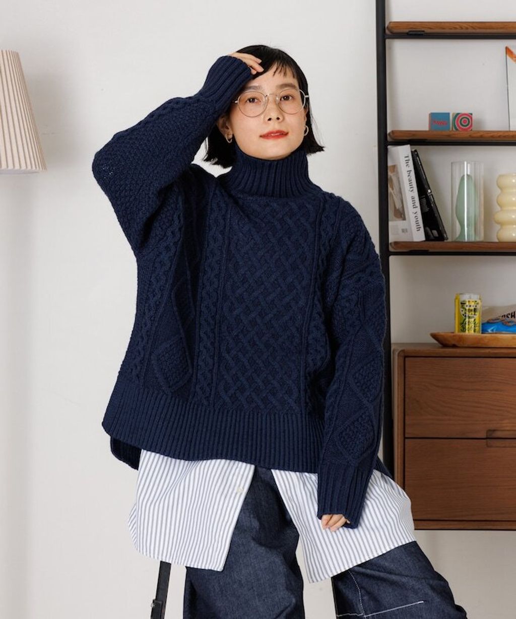 FREAKS STORE 立體混色麻花編織高領毛衣_37