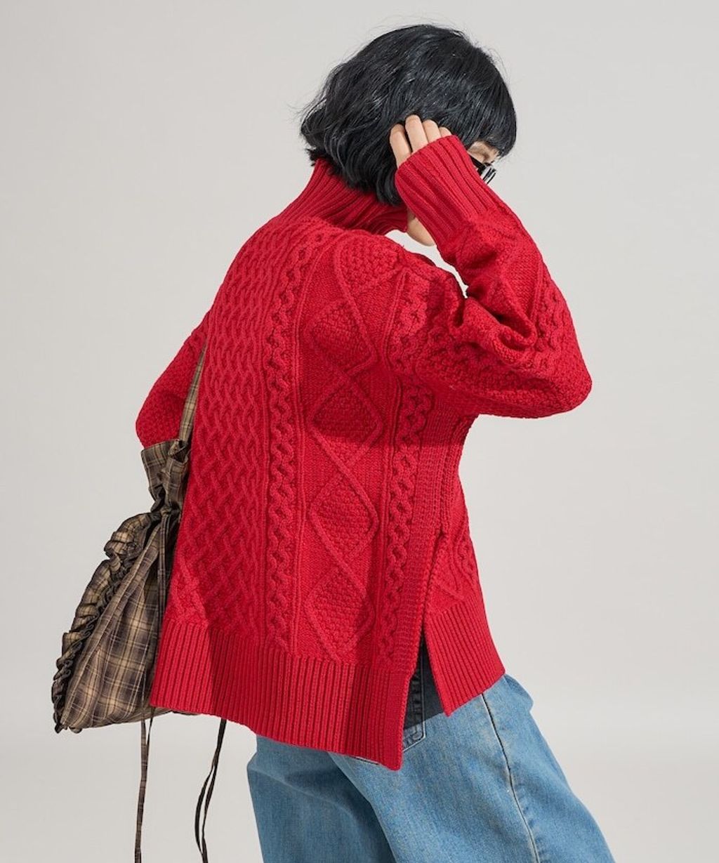 FREAKS STORE 立體混色麻花編織高領毛衣_30