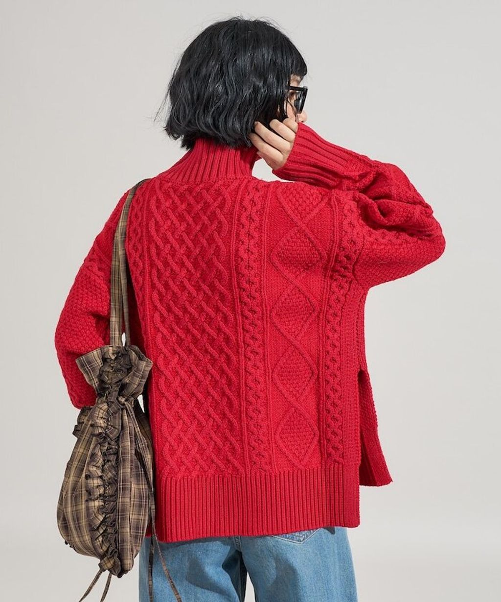 FREAKS STORE 立體混色麻花編織高領毛衣_31