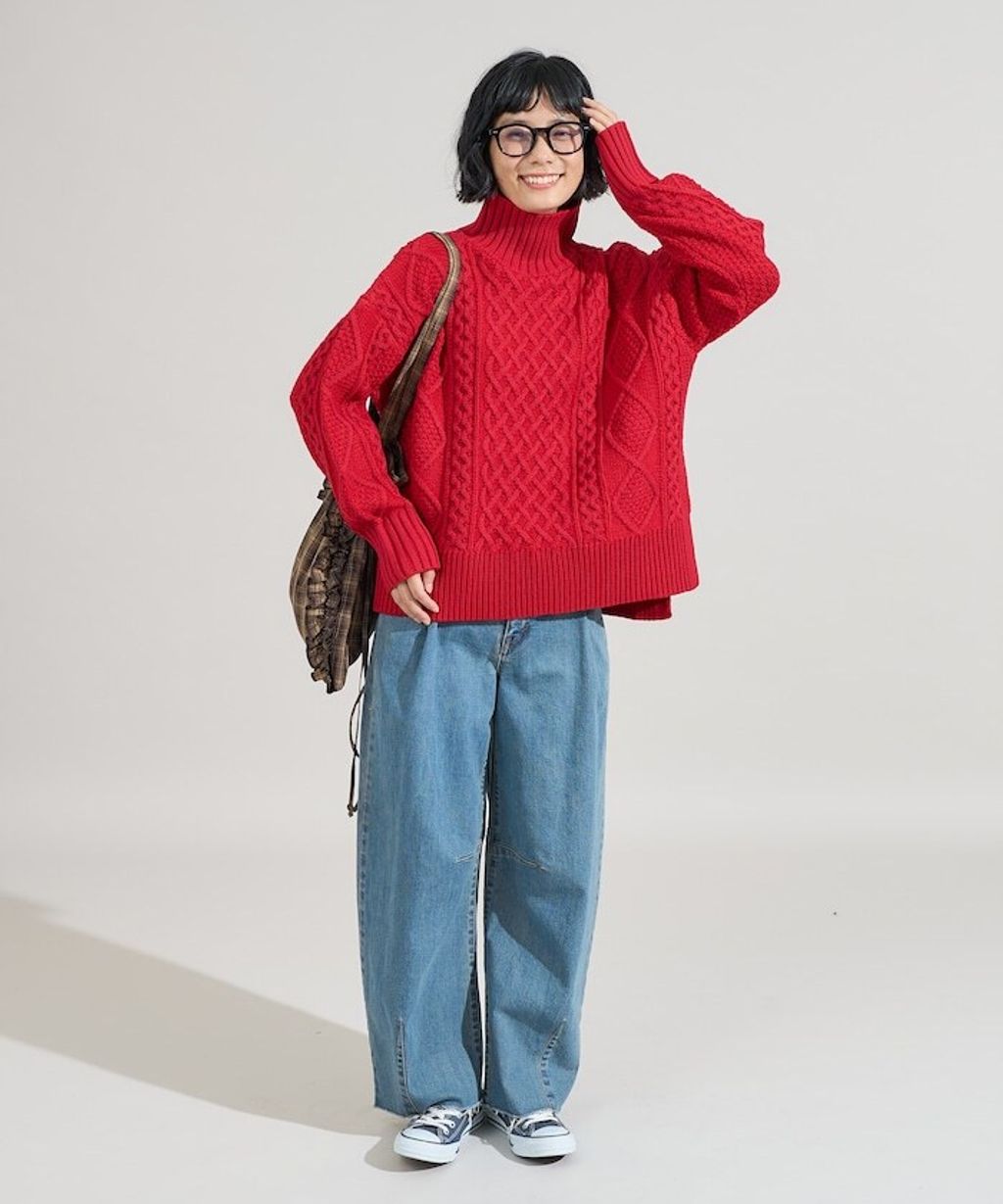 FREAKS STORE 立體混色麻花編織高領毛衣_25