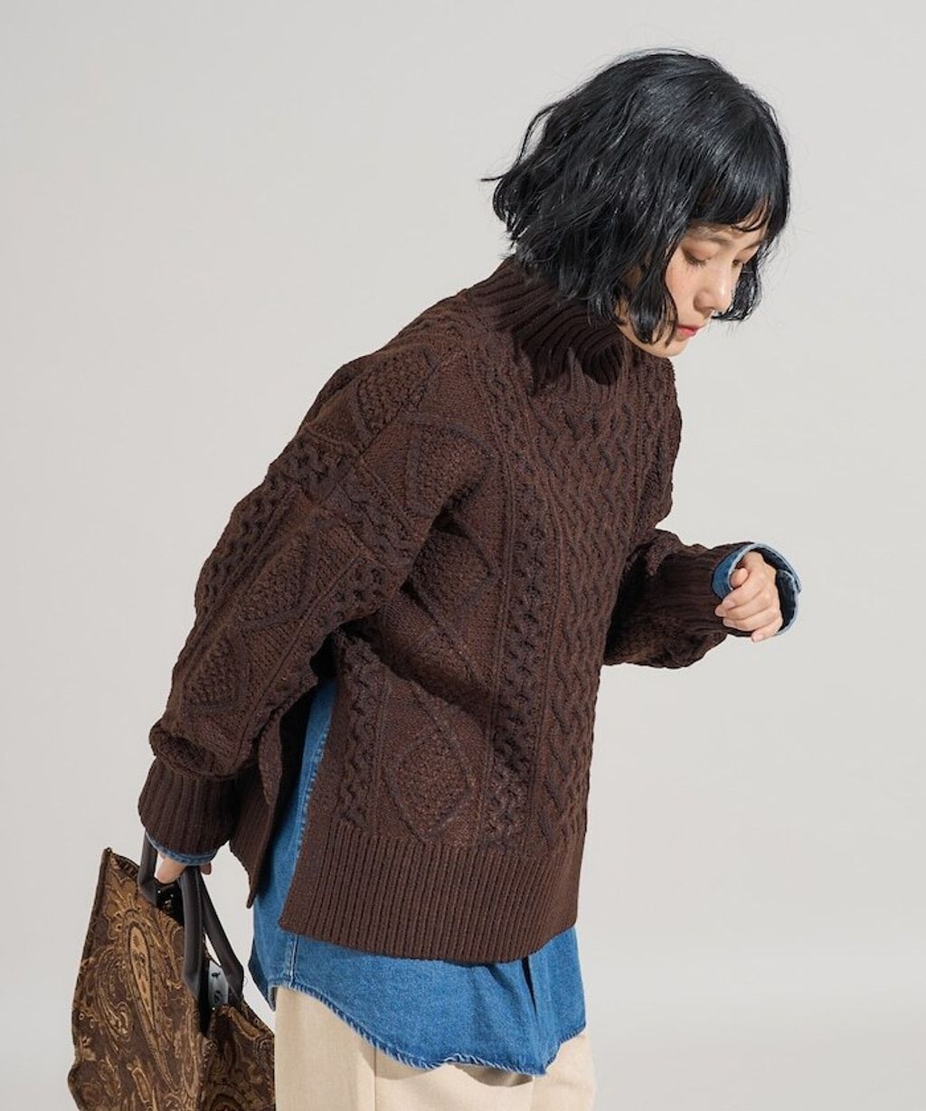 FREAKS STORE 立體混色麻花編織高領毛衣_21