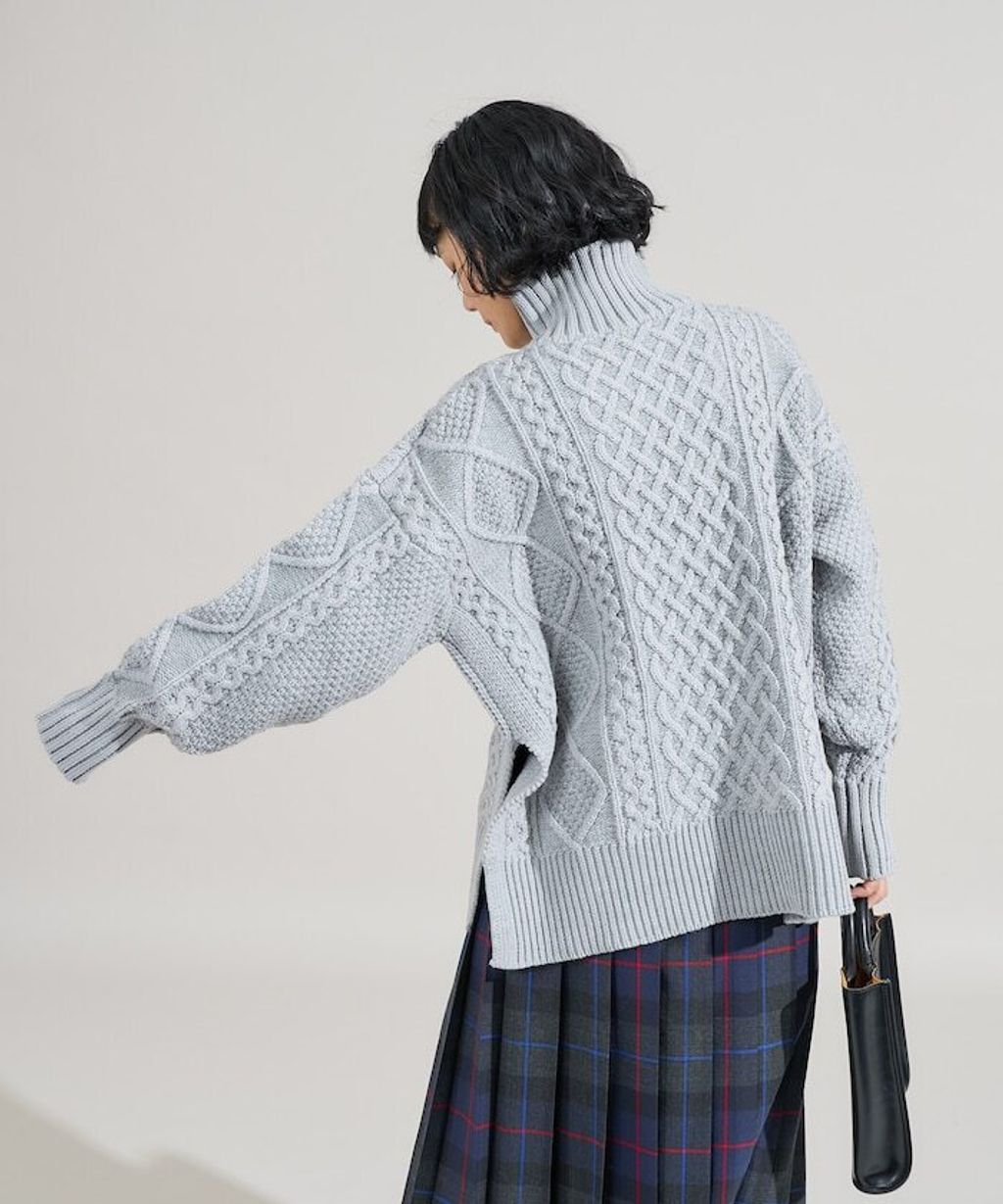 FREAKS STORE 立體混色麻花編織高領毛衣_13
