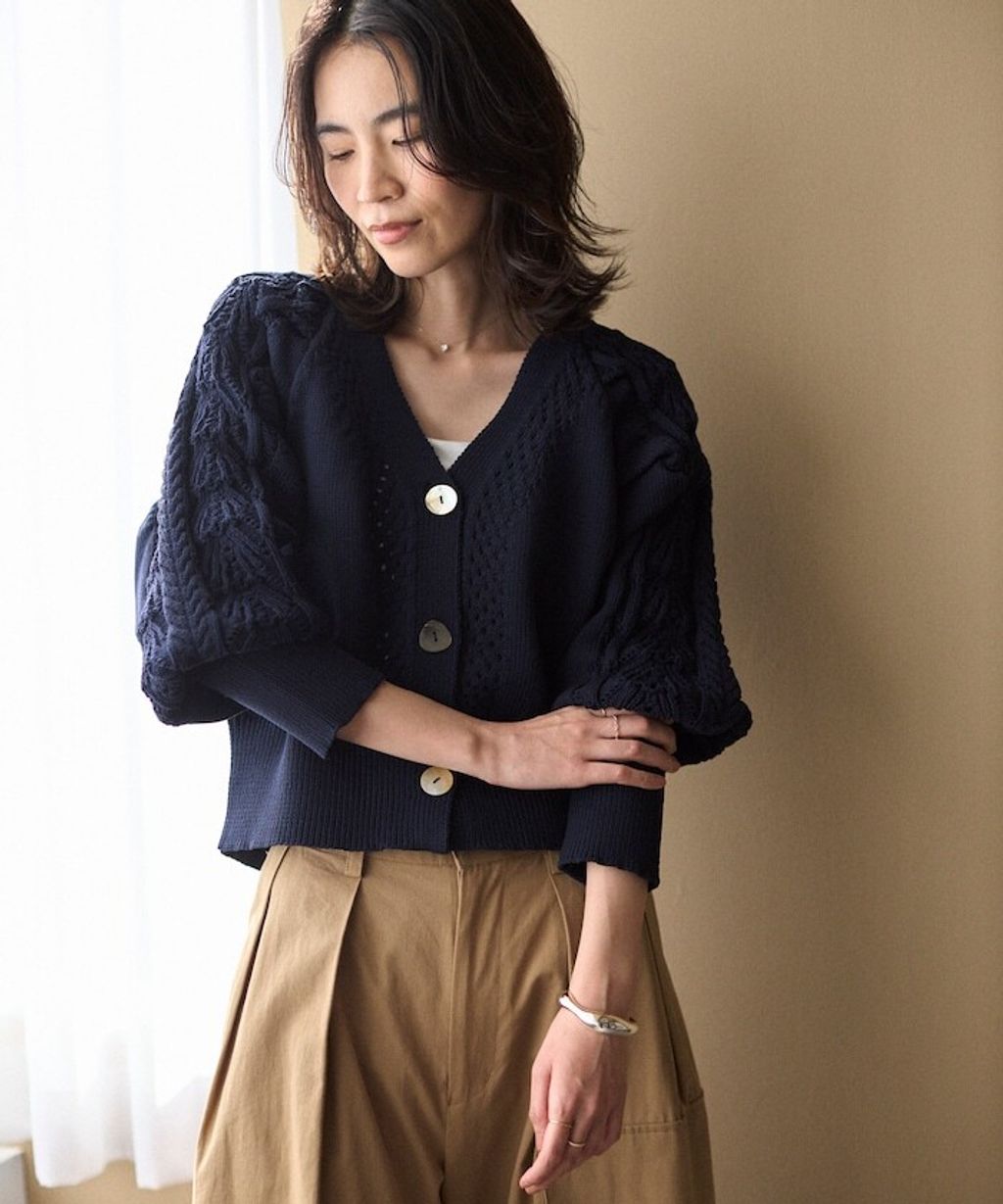 FREAKS STORE 立體麻花編織澎袖貝殼釦針織外套_4