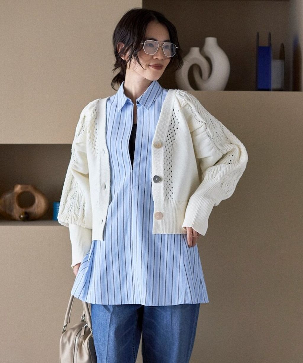 FREAKS STORE 立體麻花編織澎袖貝殼釦針織外套_12