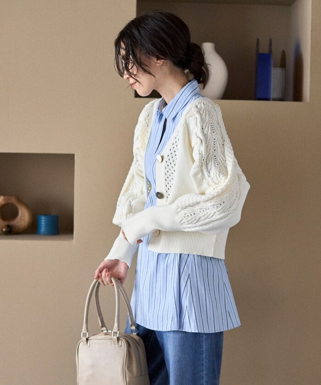 FREAKS STORE 立體麻花編織澎袖貝殼釦針織外套_10