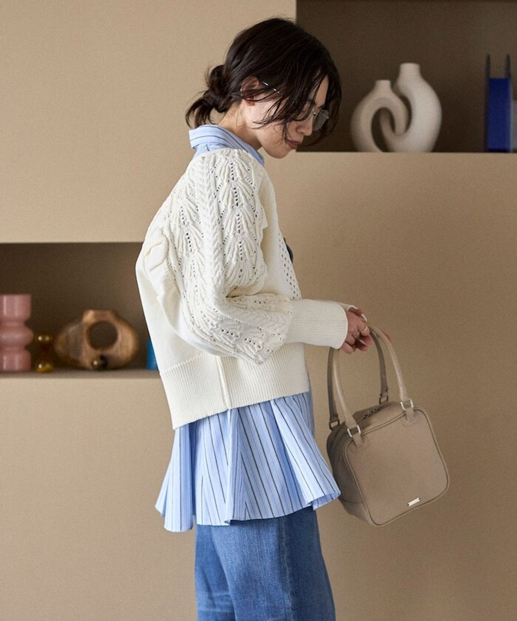 FREAKS STORE 立體麻花編織澎袖貝殼釦針織外套_8