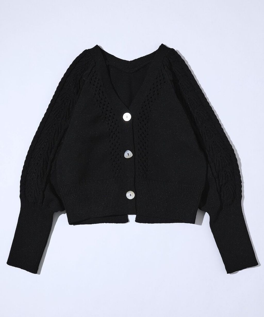 FREAKS STORE 立體麻花編織澎袖貝殼釦針織外套_53