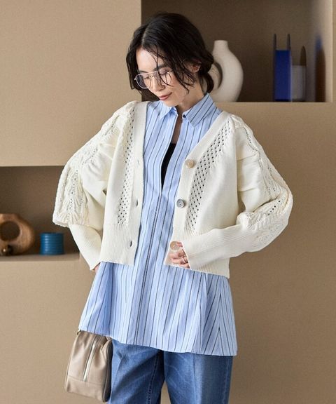 FREAKS STORE 立體麻花編織澎袖貝殼釦針織外套_7