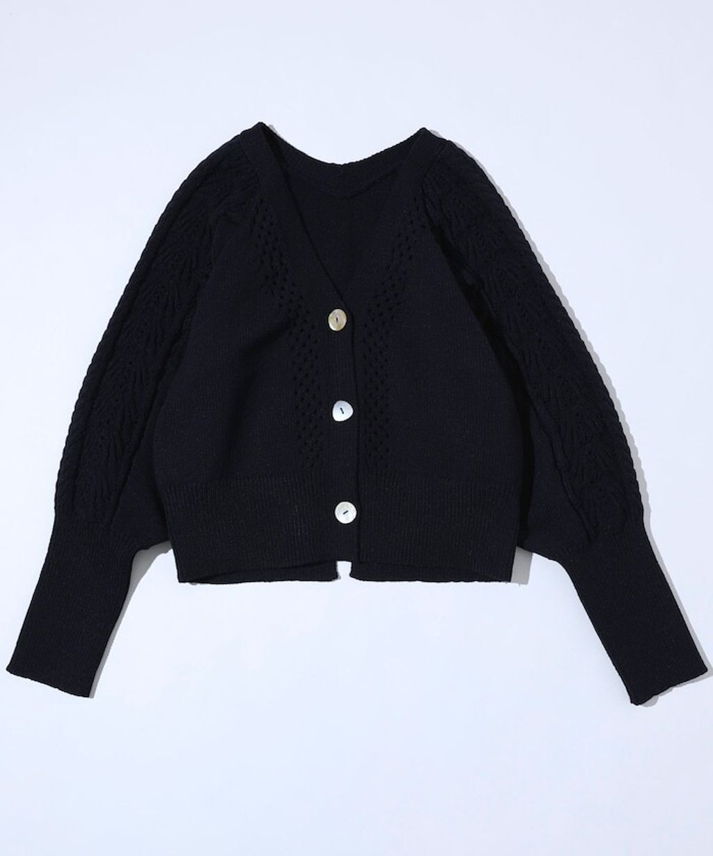 FREAKS STORE 立體麻花編織澎袖貝殼釦針織外套_51