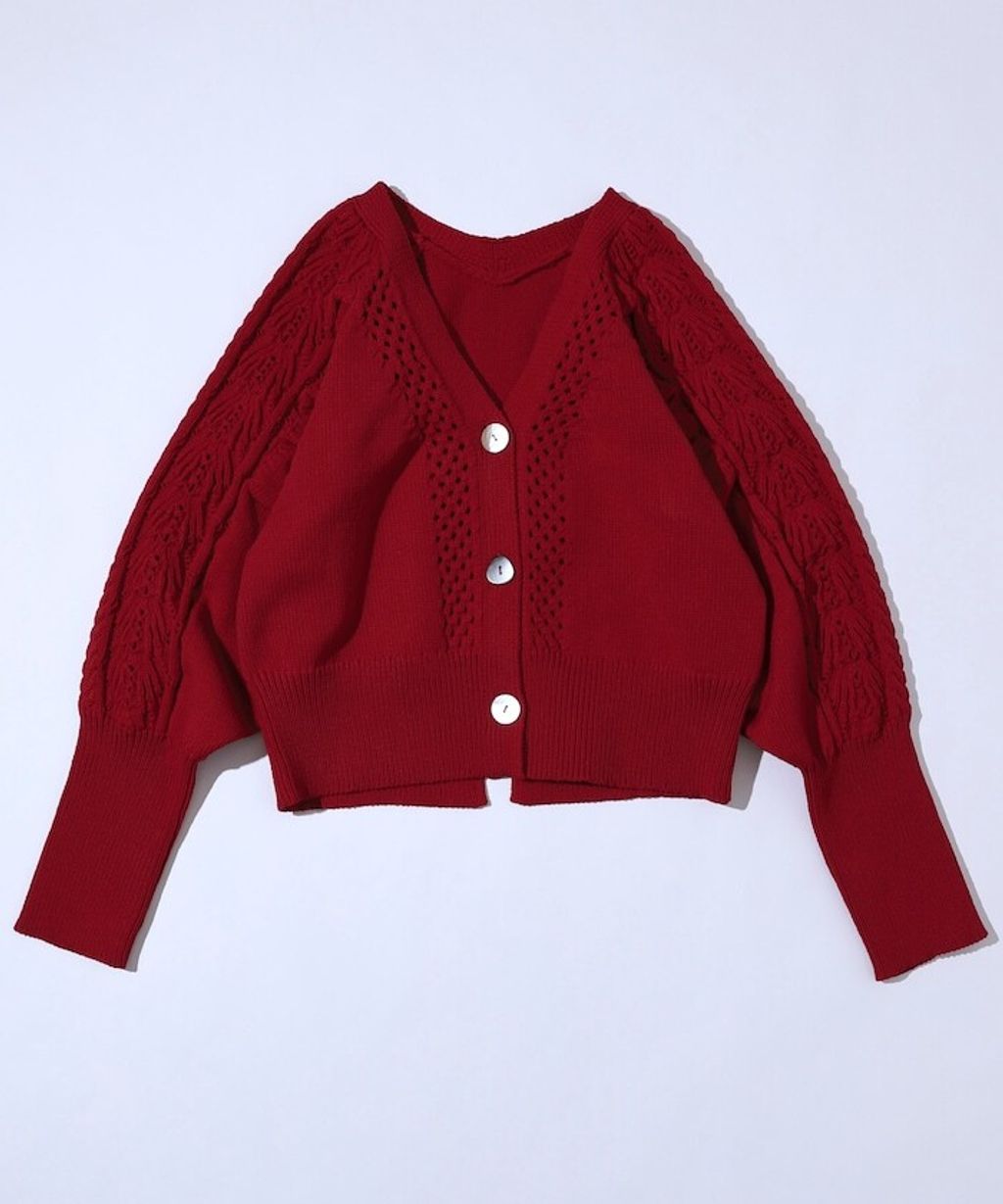 FREAKS STORE 立體麻花編織澎袖貝殼釦針織外套_49