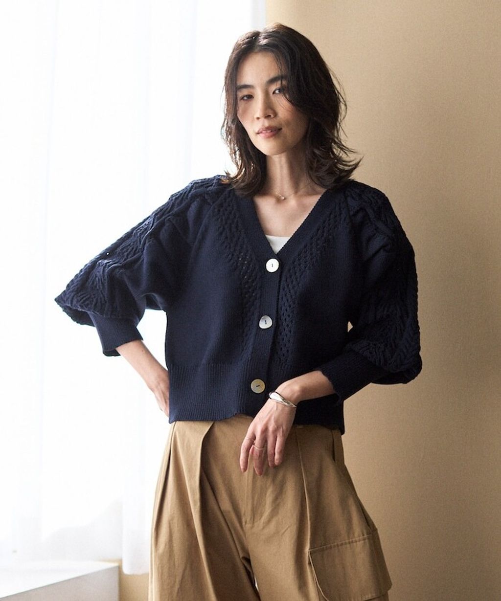 FREAKS STORE 立體麻花編織澎袖貝殼釦針織外套_30